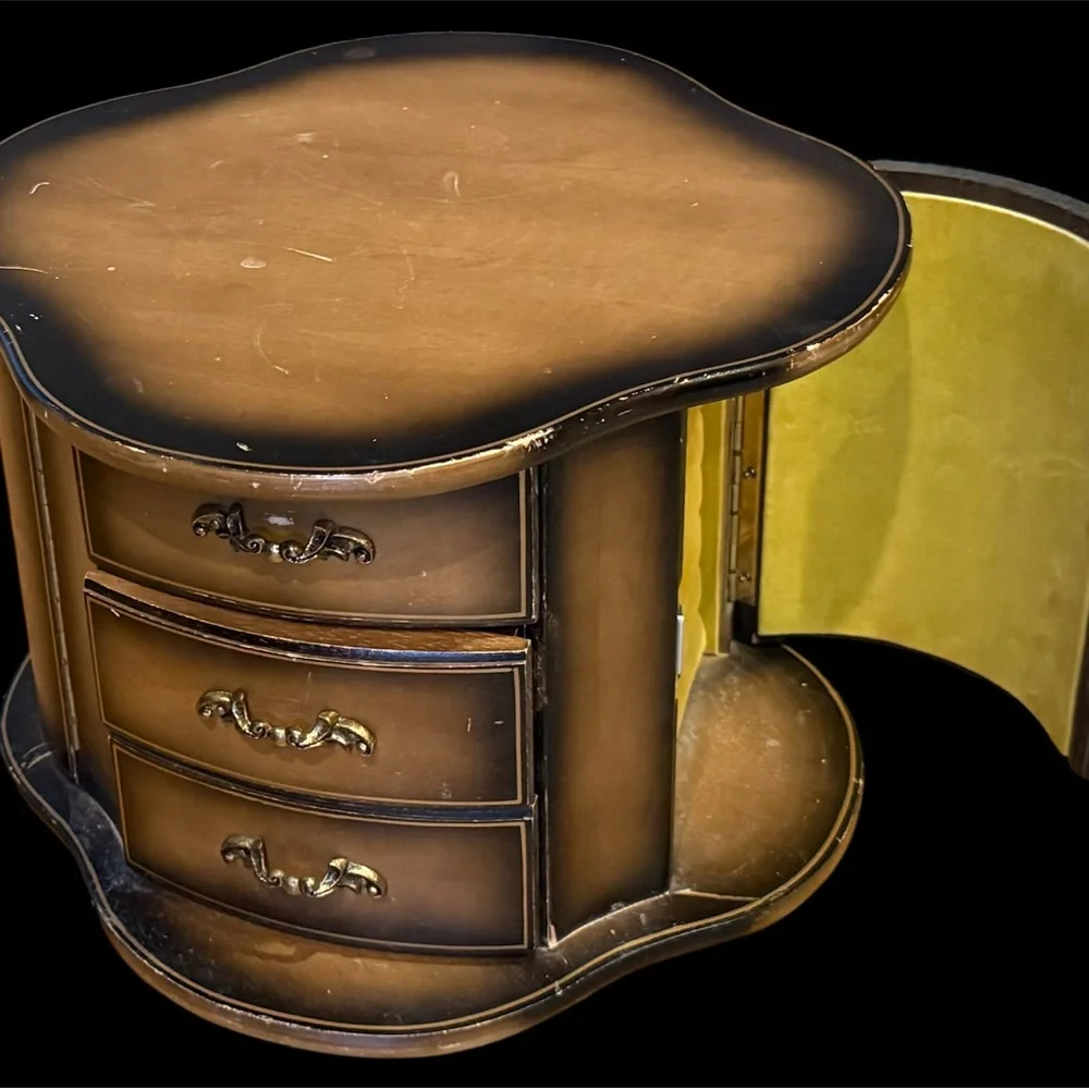 Vintage London Leather Revolving Wooden Jewelry Box